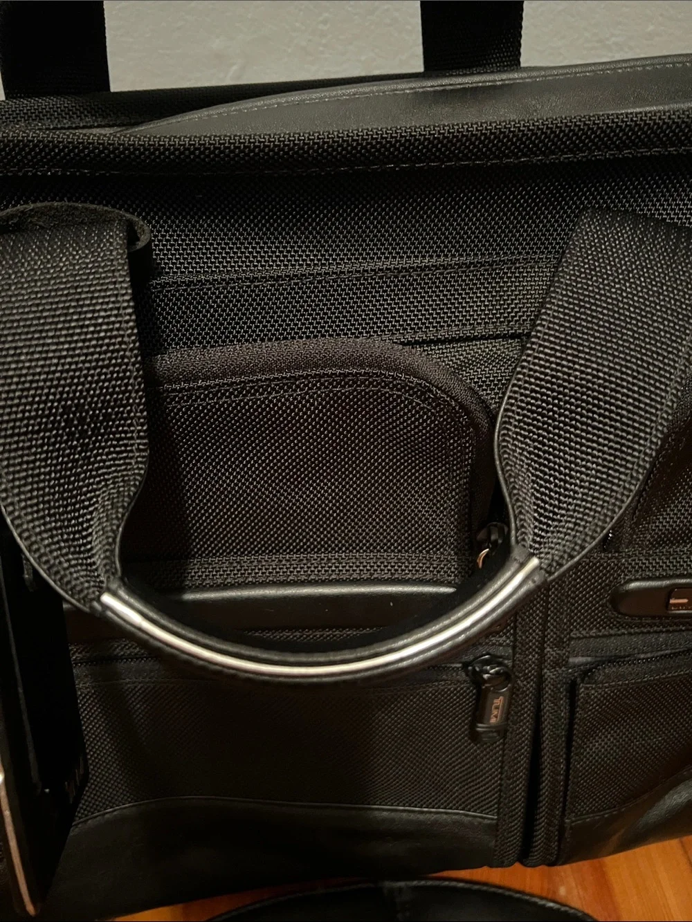 Tumi Black Leather Laptop Briefcase with Shoulder Strap